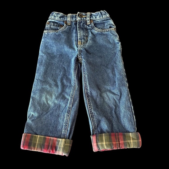 Vintage LL Bean Boys size 4 Flannel Lined Jeans Denim 100% Cotton Straight Leg - Picture 1 of 6